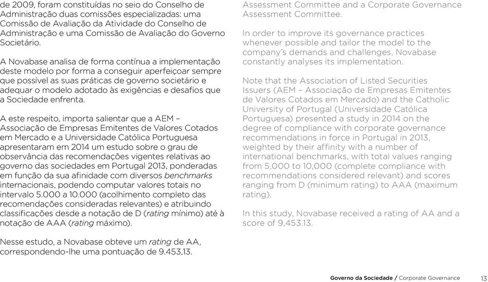 A Novabase analisa de forma contínua a implementação deste modelo por forma a conseguir aperfeiçoar sempre que possível as suas práticas de governo societário e adequar o modelo adotado às exigências