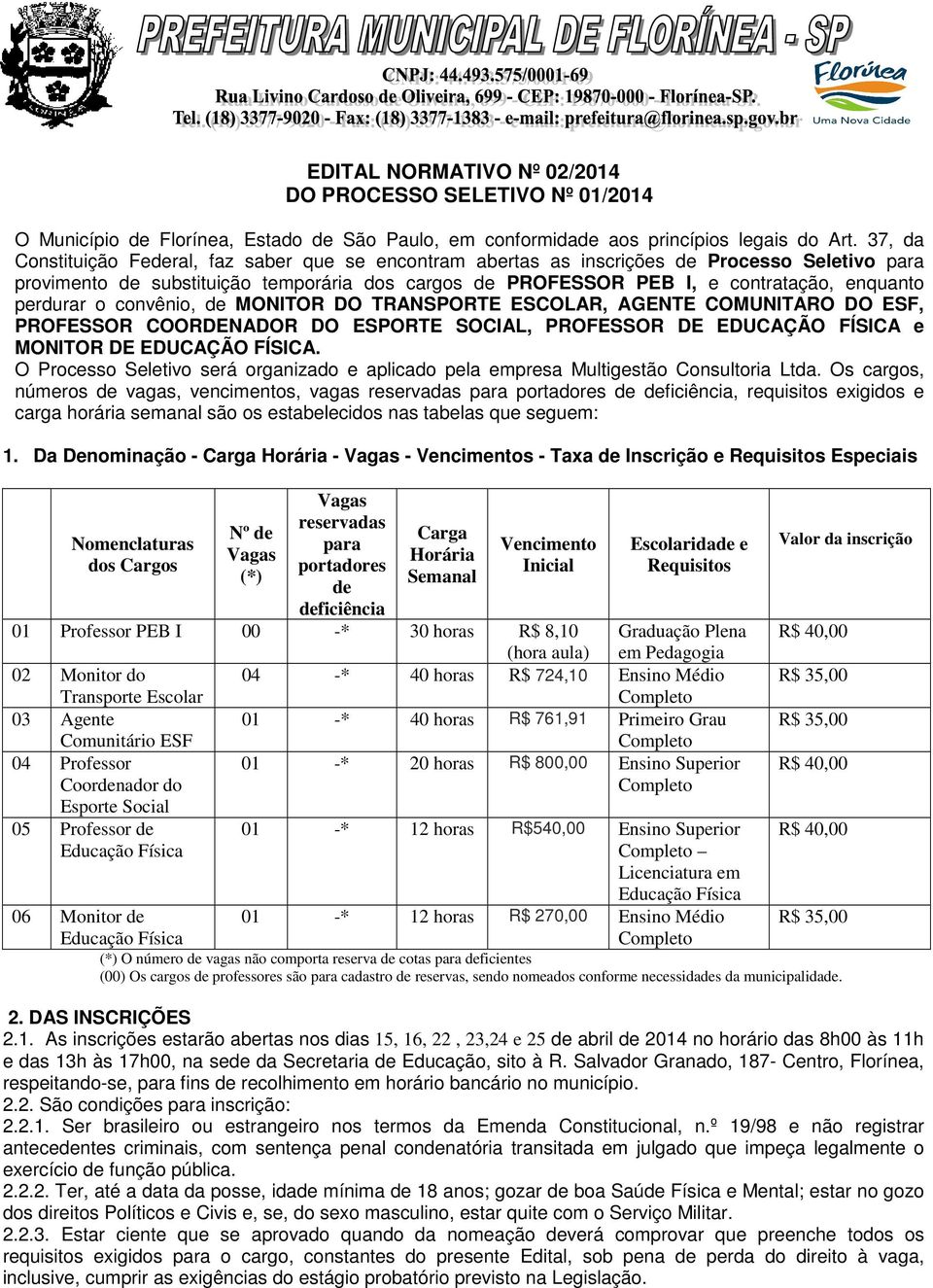 perdurar o convênio, de MONITOR DO TRANSPORTE ESCOLAR, AGENTE COMUNITARO DO ESF, PROFESSOR COORDENADOR DO ESPORTE SOCIAL, PROFESSOR DE EDUCAÇÃO FÍSICA e MONITOR DE EDUCAÇÃO FÍSICA.