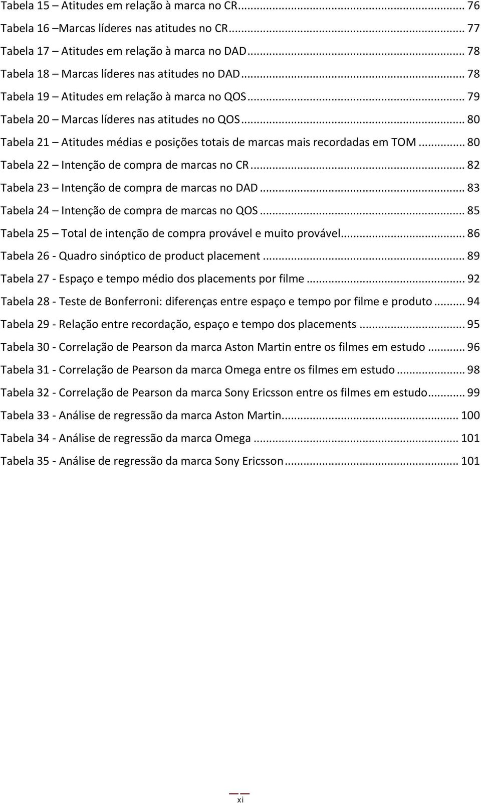 .. 80 Tabela 22 Intenção de compra de marcas no CR... 82 Tabela 23 Intenção de compra de marcas no DAD... 83 Tabela 24 Intenção de compra de marcas no QOS.