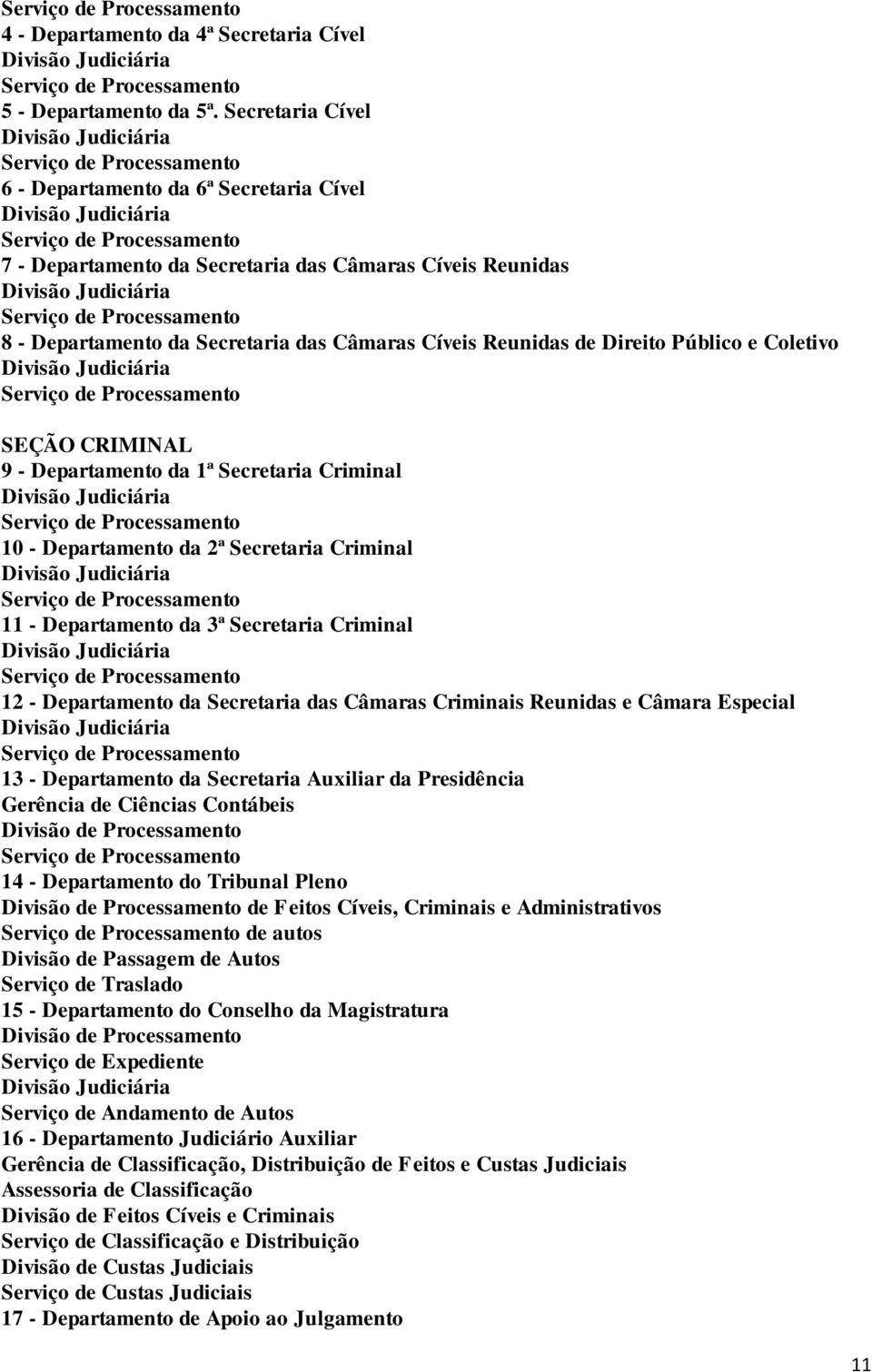 Reunidas Divisão Judiciária Serviço de Processamento 8 - Departamento da Secretaria das Câmaras Cíveis Reunidas de Direito Público e Coletivo Divisão Judiciária Serviço de Processamento SEÇÃO