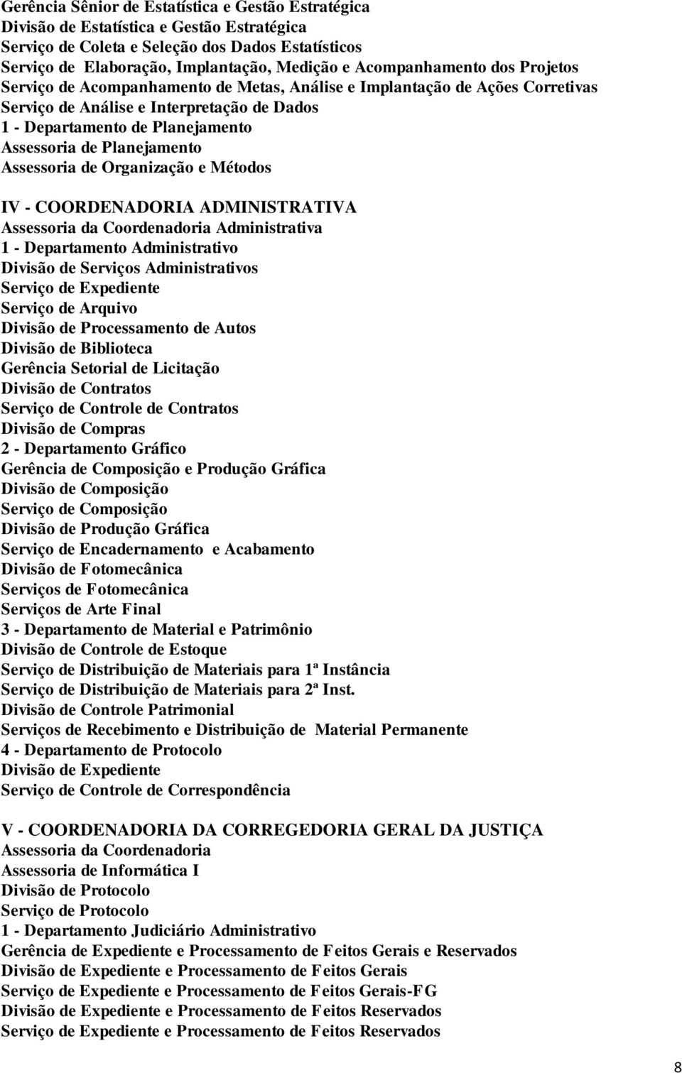 Planejamento Assessoria de Organização e Métodos IV - COORDENADORIA ADMINISTRATIVA Assessoria da Coordenadoria Administrativa 1 - Departamento Administrativo Divisão de Serviços Administrativos