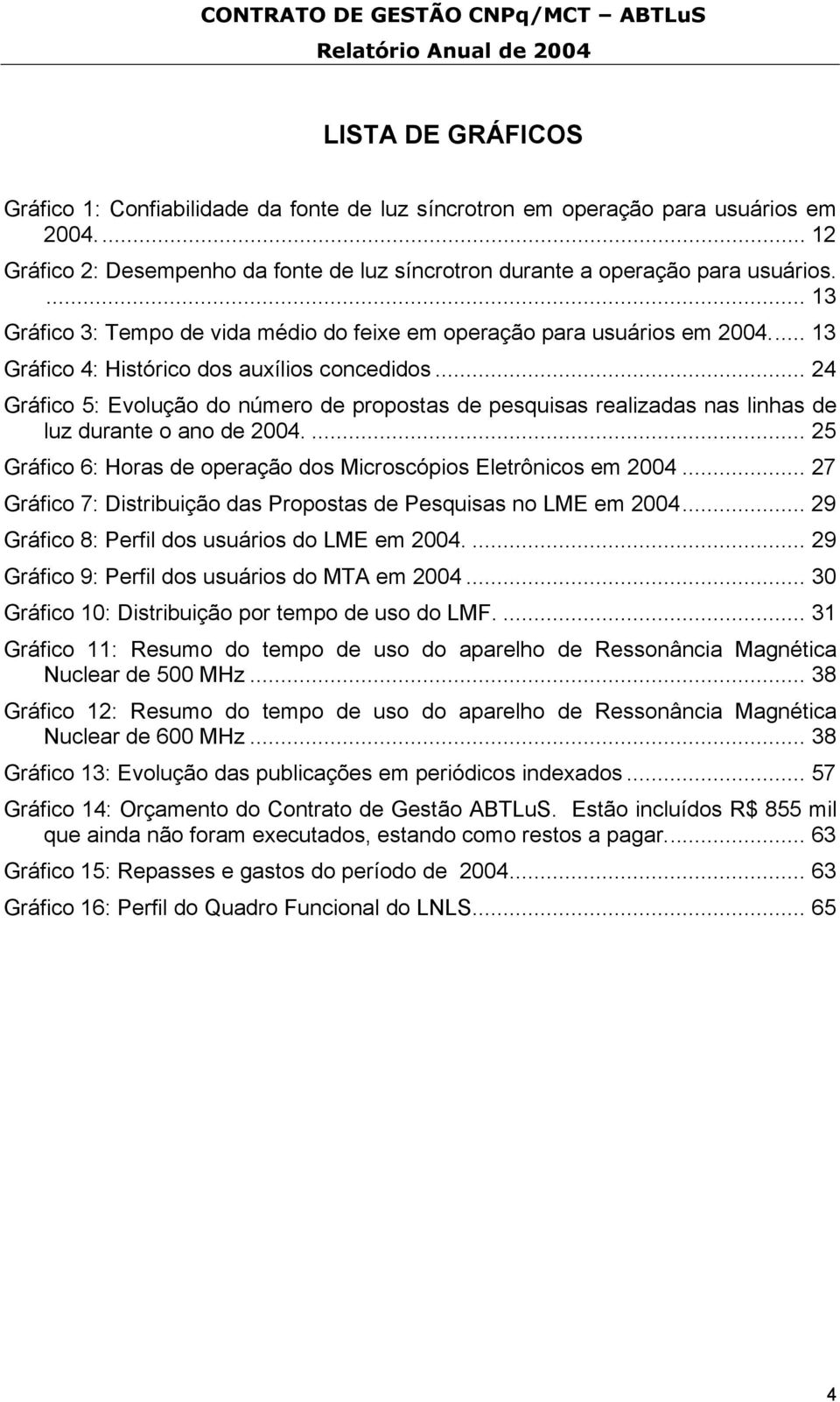 .. 24 Gráfico 5: Evolução do número de propostas de pesquisas realizadas nas linhas de luz durante o ano de 2004.... 25 Gráfico 6: Horas de operação dos Microscópios Eletrônicos em 2004.