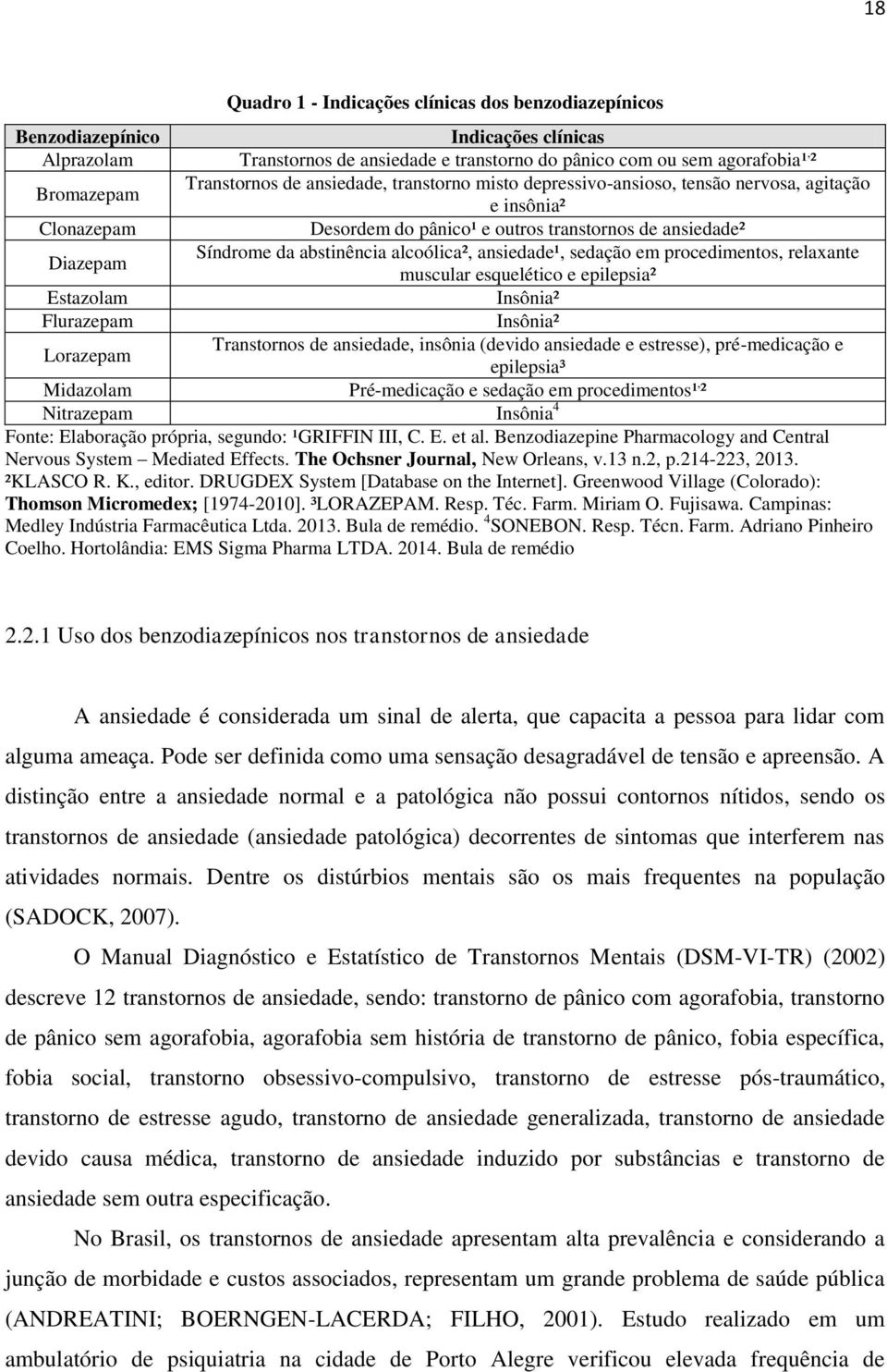 alcoólica², ansiedade¹, sedação em procedimentos, relaxante muscular esquelético e epilepsia² Estazolam Insônia² Flurazepam Insônia² Lorazepam Transtornos de ansiedade, insônia (devido ansiedade e