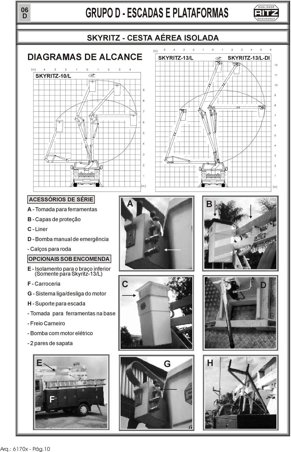 SÉRIE A - Tomada para ferramentas B - apas de proteção - Liner - Bomba manual de emergência - alços para roda OPIONAIS SOB ENOMENA