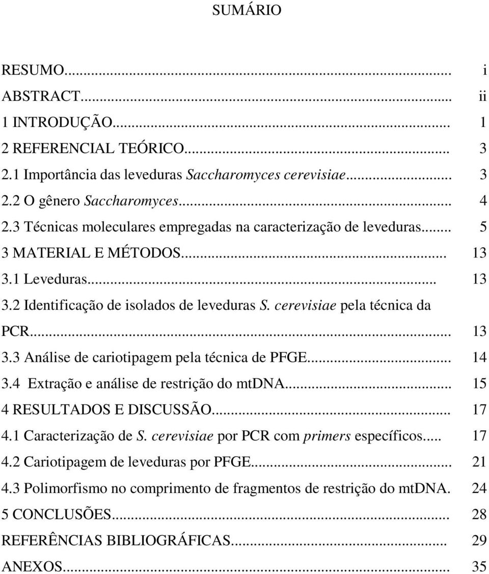 cerevisiae pela técnica da PCR... 13 3.3 Análise de cariotipagem pela técnica de PFGE... 14 3.4 Extração e análise de restrição do mtdna... 15 4 RESULTADOS E DISCUSSÃO... 17 4.