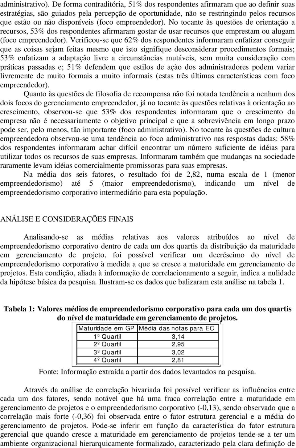 (foco empreendedor). No tocante às questões de orientação a recursos, 53% dos respondentes afirmaram gostar de usar recursos que emprestam ou alugam (foco empreendedor).