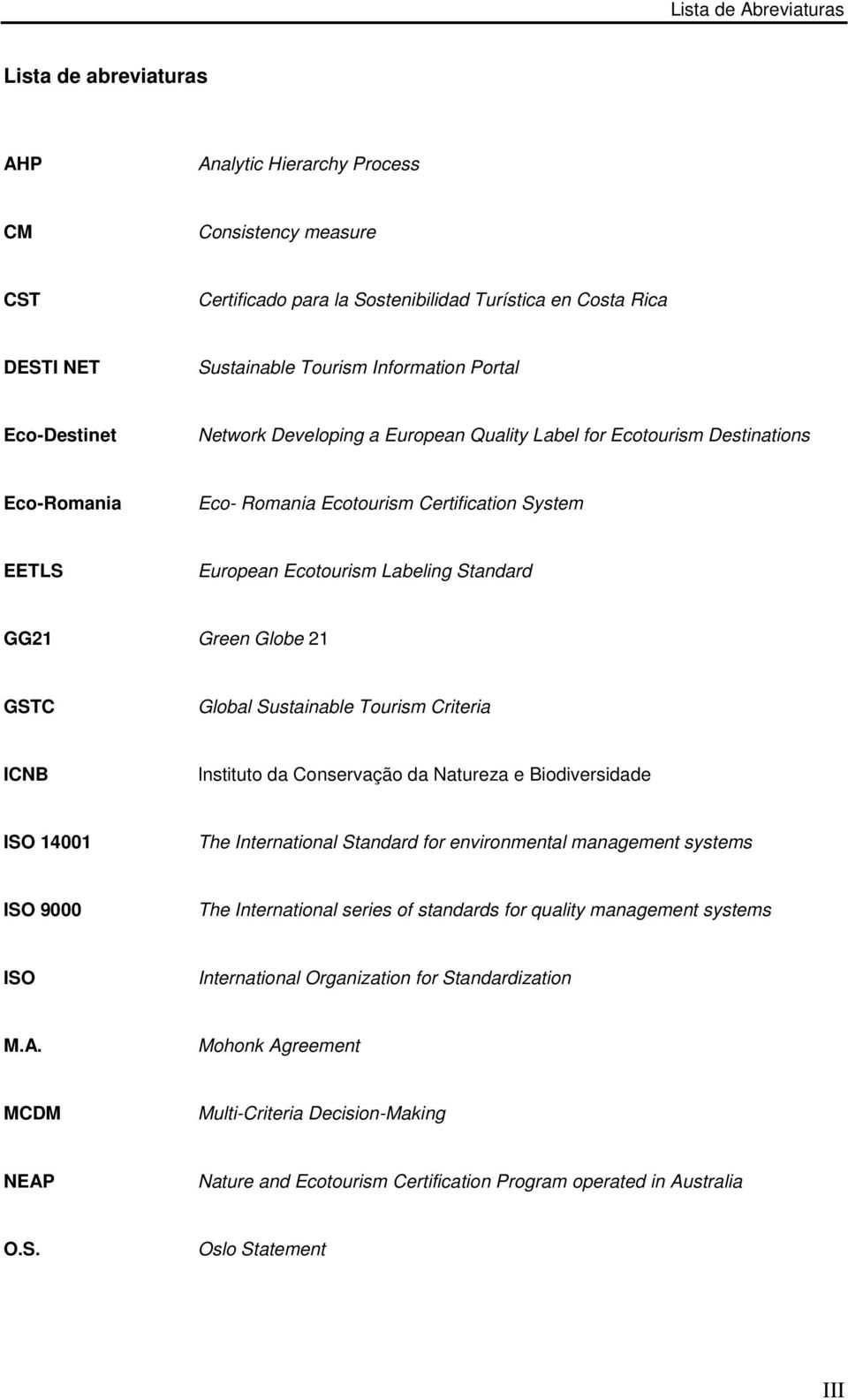 Standard GG21 Green Globe 21 GSTC Global Sustainable Tourism Criteria ICNB Instituto da Conservação da Natureza e Biodiversidade ISO 14001 The International Standard for environmental management