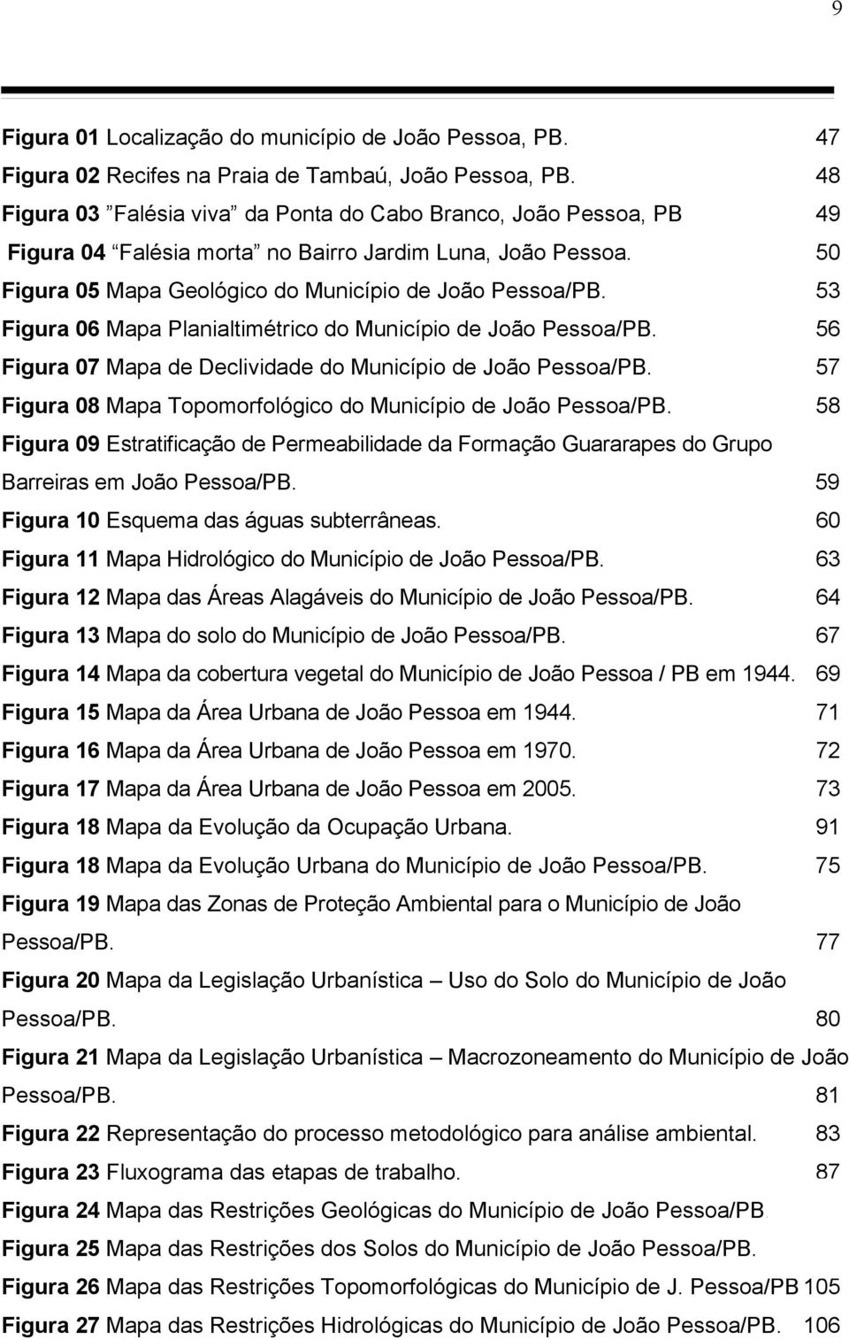 53 Figura 06 Mapa Planialtimétrico do Município de João Pessoa/PB. 56 Figura 07 Mapa de Declividade do Município de João Pessoa/PB. 57 Figura 08 Mapa Topomorfológico do Município de João Pessoa/PB.