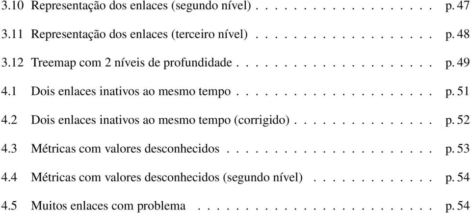 2 Dois enlaces inativos ao mesmo tempo (corrigido)............... p. 52 4.3 Métricas com valores desconhecidos...................... p. 53 4.