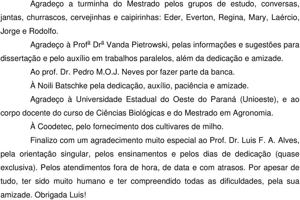 Neves por fazer parte da banca. À Noili Batschke pela dedicação, auxílio, paciência e amizade.