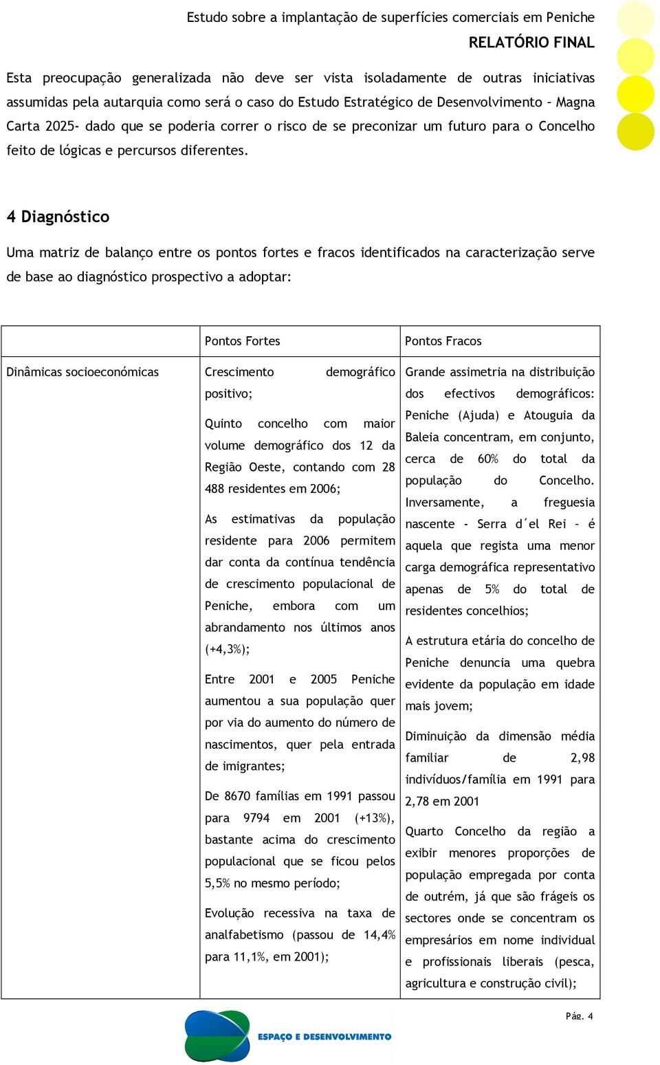 4 Diagnóstico Uma matriz de balanço entre os pontos fortes e fracos identificados na caracterização serve de base ao diagnóstico prospectivo a adoptar: Pontos Fortes Dinâmicas socioeconómicas