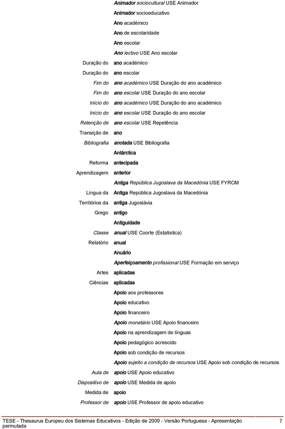 Duração do ano escolar ano escolar USE Repetência ano anotada USE Bibliografia Antárctica Reforma Aprendizagem antecipada anterior Antiga República Jugoslava da Macedónia USE FYROM Língua da