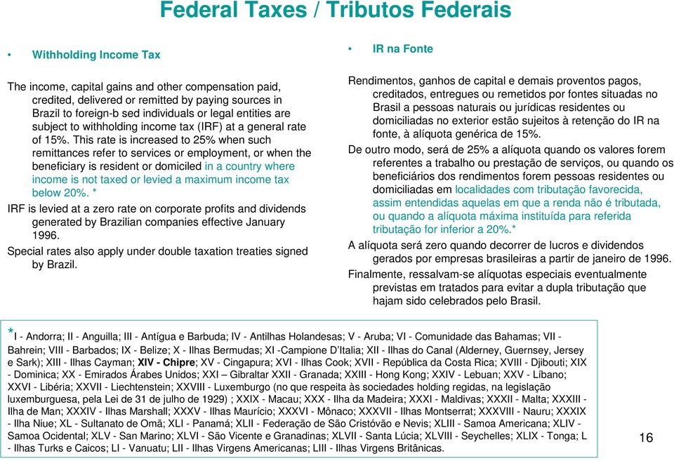 This rate is increased to 25% when such remittances refer to services or employment, or when the beneficiary is resident or domiciled in a country where income is not taxed or levied a maximum income