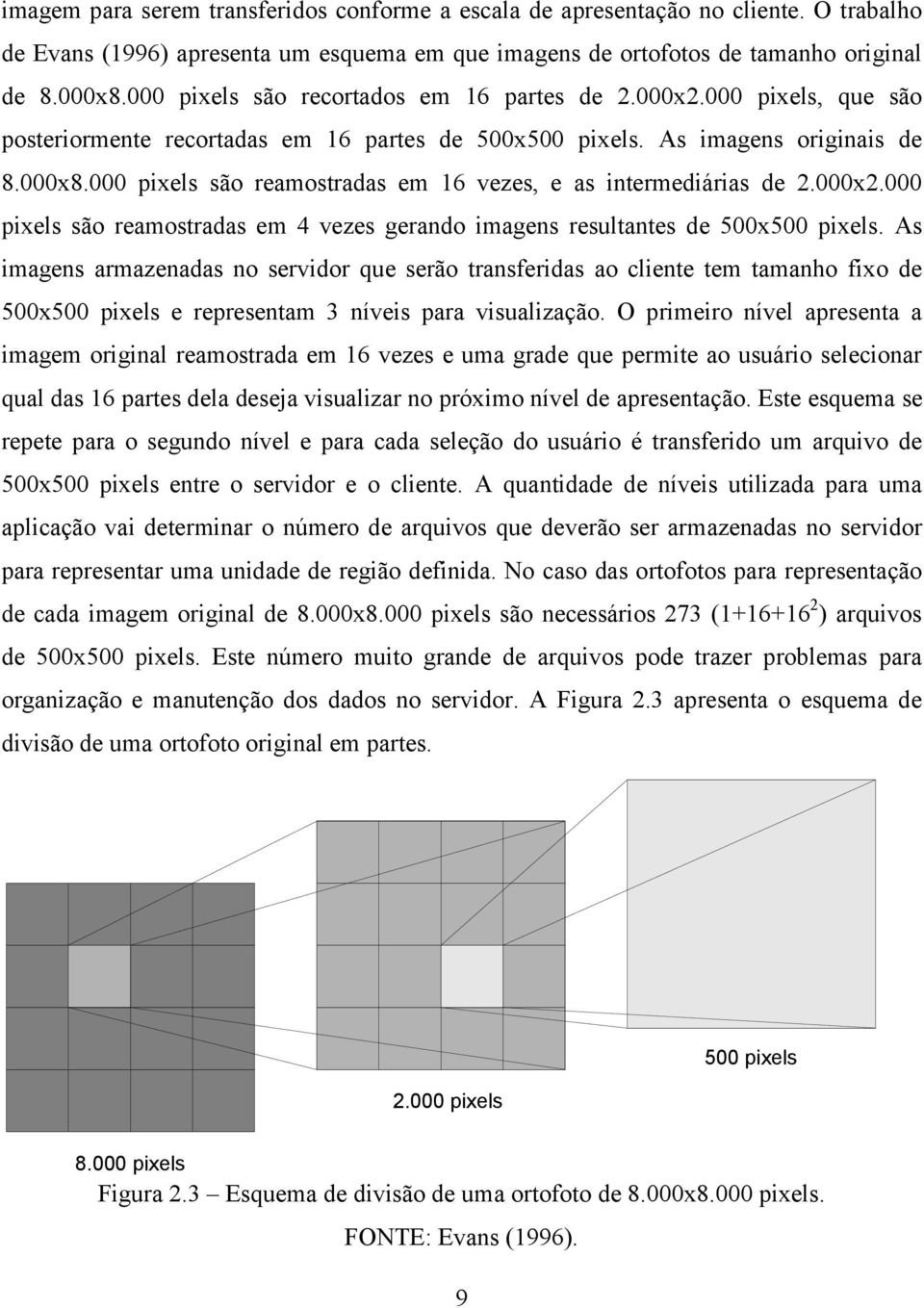 000 pixels são reamostradas em 16 vezes, e as intermediárias de 2.000x2.000 pixels são reamostradas em 4 vezes gerando imagens resultantes de 500x500 pixels.