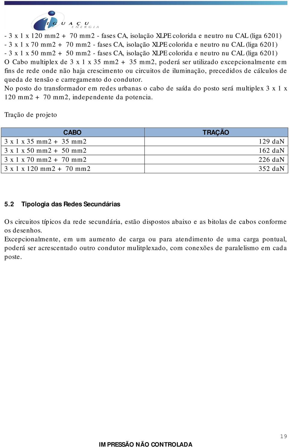 circuitos de iluminação, precedidos de cálculos de queda de tensão e carregamento do condutor.