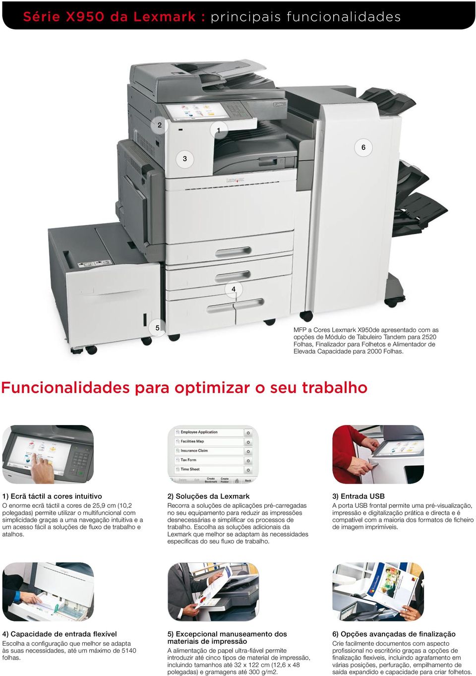 Funcionaidades para optimizar o seu trabaho 1) Ecrã tácti a cores intuitivo O enorme ecrã tácti a cores de 25,9 cm (10,2 poegadas) permite utiizar o mutifunciona com simpicidade graças a uma