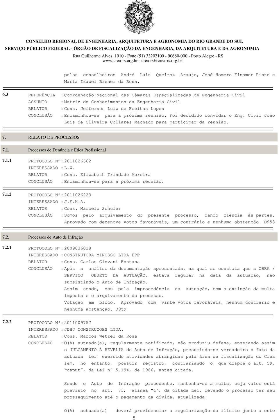 Foi decidido convidar o Eng. Civil João Luis de Oliveira Collares Machado para participar da reunião. 7. 7.1.