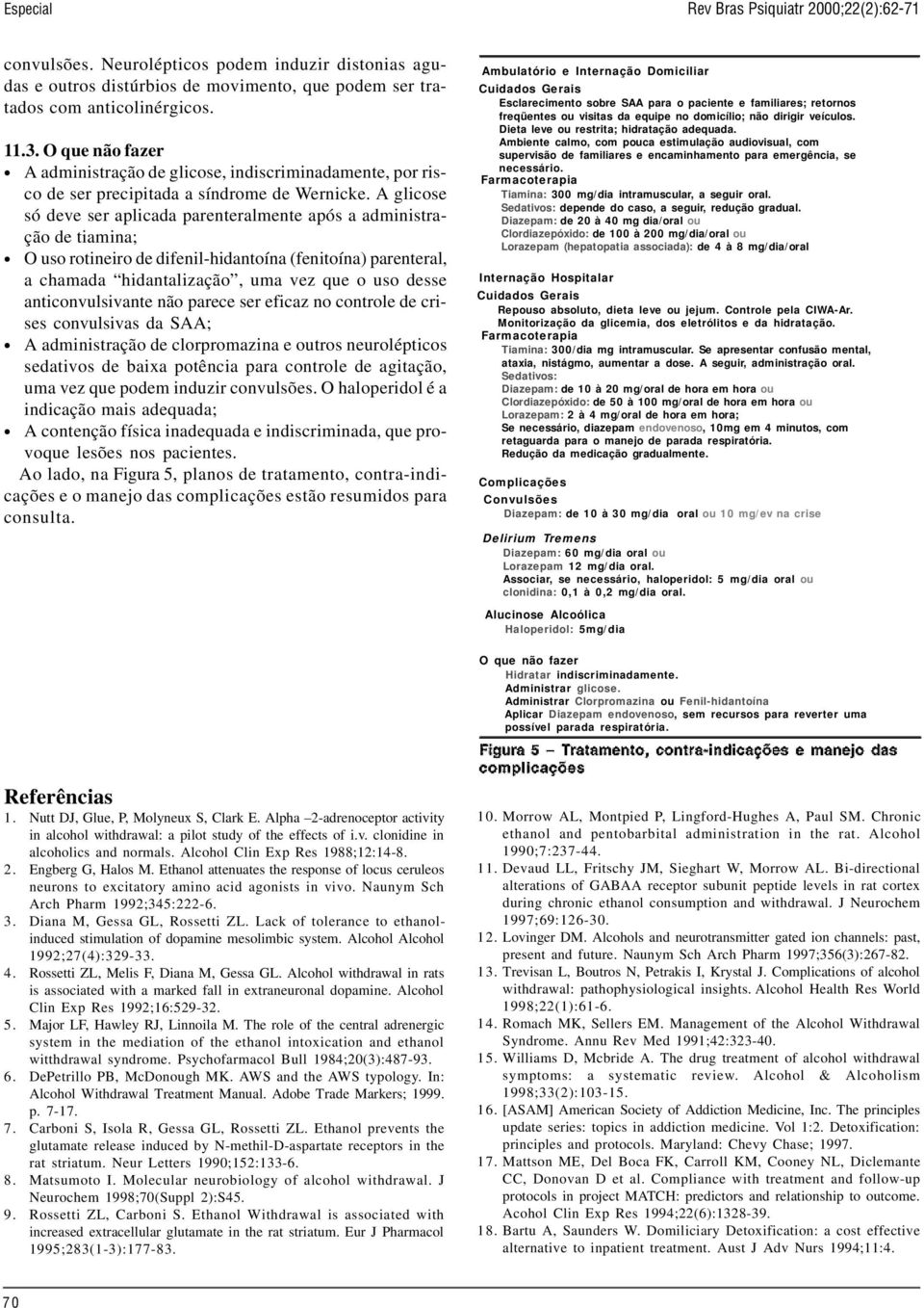 A glicose só deve ser aplicada parenteralmente após a administração de tiamina; O uso rotineiro de difenil-hidantoína (fenitoína) parenteral, a chamada hidantalização, uma vez que o uso desse