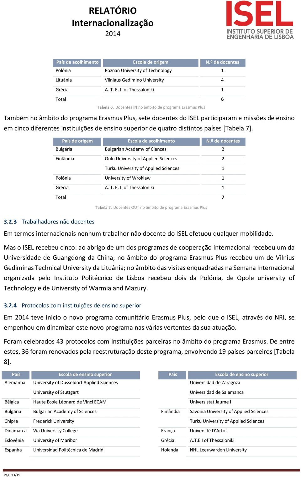 instituições de ensino superior de quatro distintos países [Tabela 7]. País de origem Escola de acolhimento N.