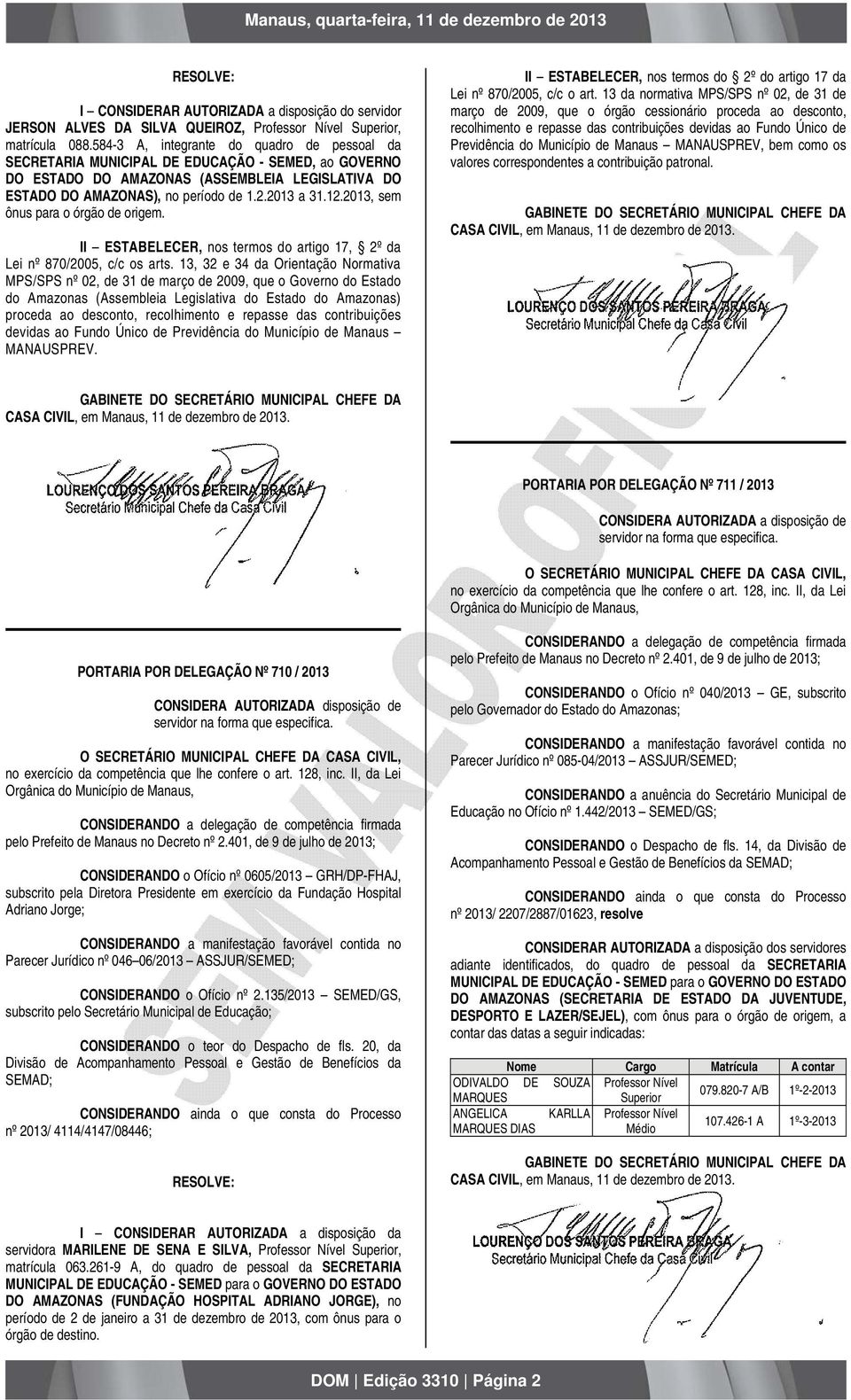 2013, sem ônus para o órgão de origem. II ESTABELECER, nos termos do artigo 17, 2º da Lei nº 870/2005, c/c os arts.