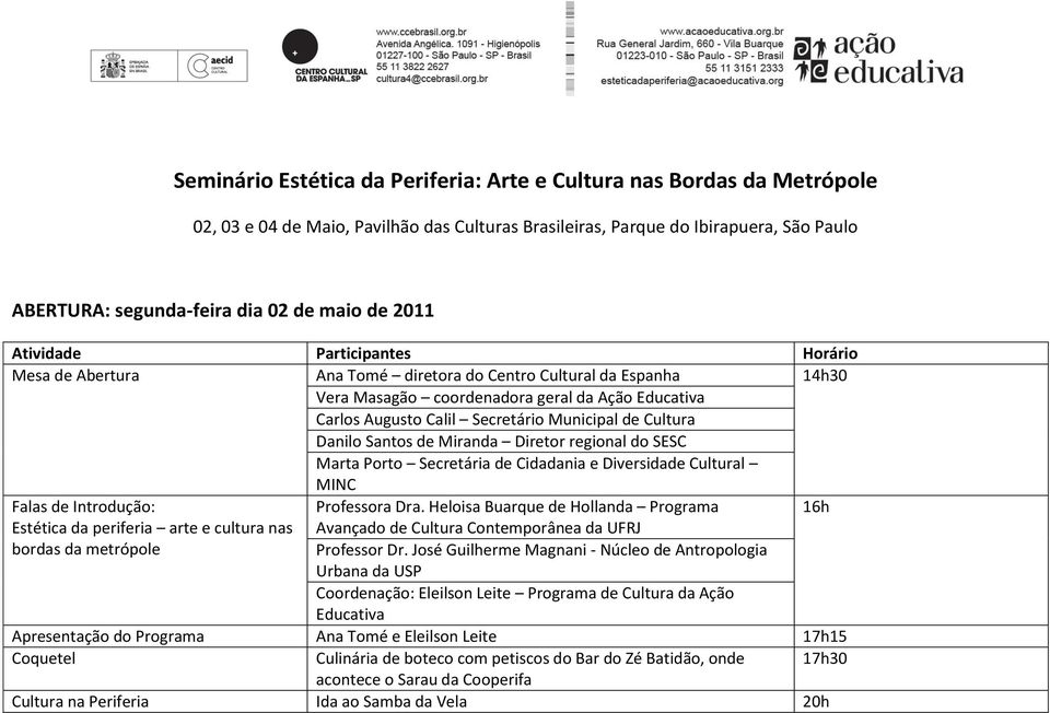 Municipal de Cultura Danilo Santos de Miranda Diretor regional do Marta Porto Secretária de Cidadania e Diversidade Cultural MINC Falas de Introdução: Professora Dra.