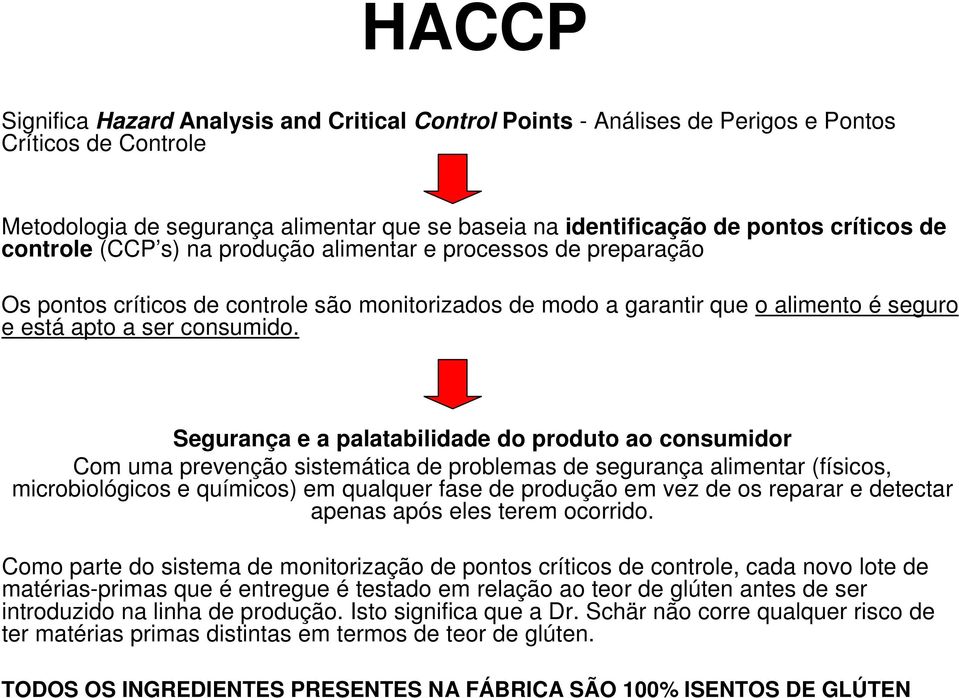 Segurança e a palatabilidade do produto ao consumidor Com uma prevenção sistemática de problemas de segurança alimentar (físicos, microbiológicos e químicos) em qualquer fase de produção em vez de os