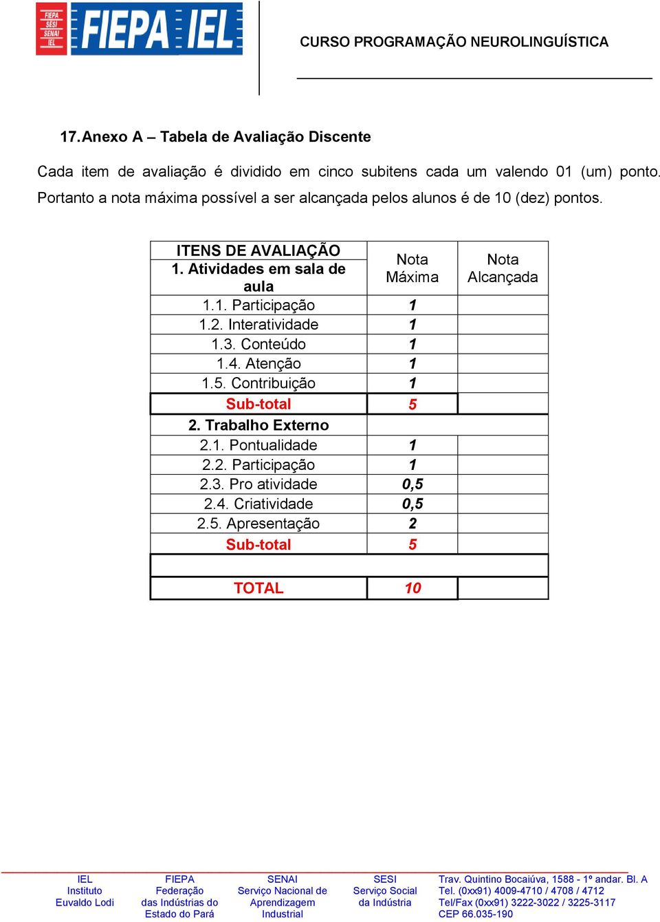 Atividades em sala de Máxima aula 1.1. Participação 1 1.2. Interatividade 1 1.3. Conteúdo 1 1.4. Atenção 1 1.5.