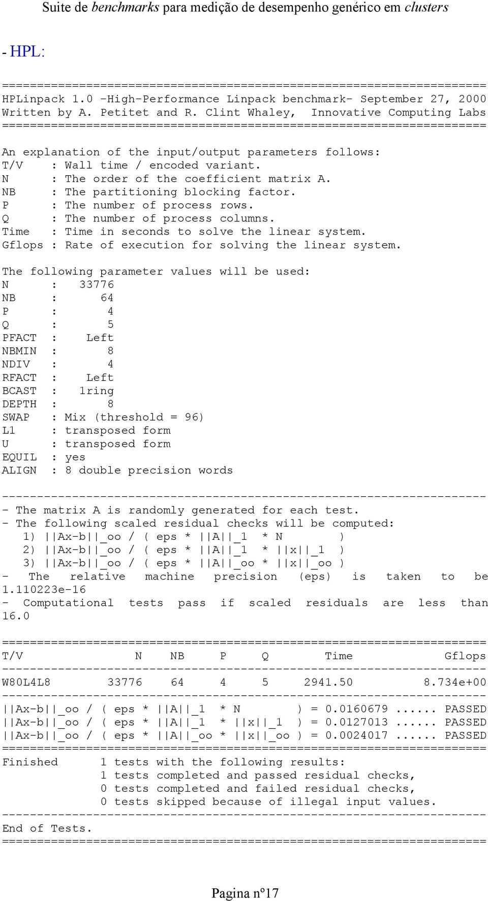 N : The order of the coefficient matrix A. NB : The partitioning blocking factor. P : The number of process rows. Q : The number of process columns. Time : Time in seconds to solve the linear system.