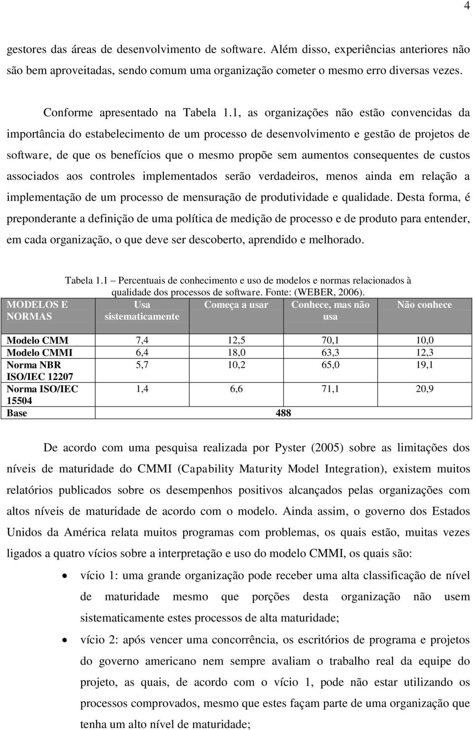 1, as organizações não estão convencidas da importância do estabelecimento de um processo de desenvolvimento e gestão de projetos de software, de que os benefícios que o mesmo propõe sem aumentos