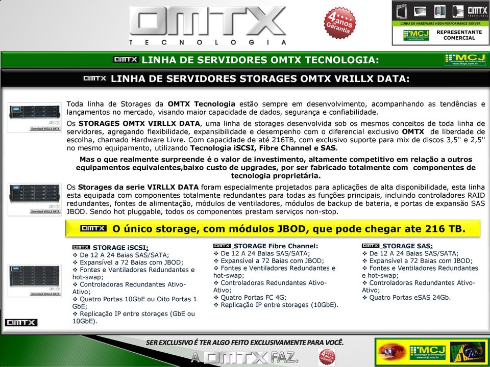 Os STORAGES OMTX VIRLLX DATA, uma linha de storages desenvolvida sob os mesmos conceitos de toda linha de servidores, agregando flexibilidade, expansibilidade e desempenho com o diferencial exclusivo