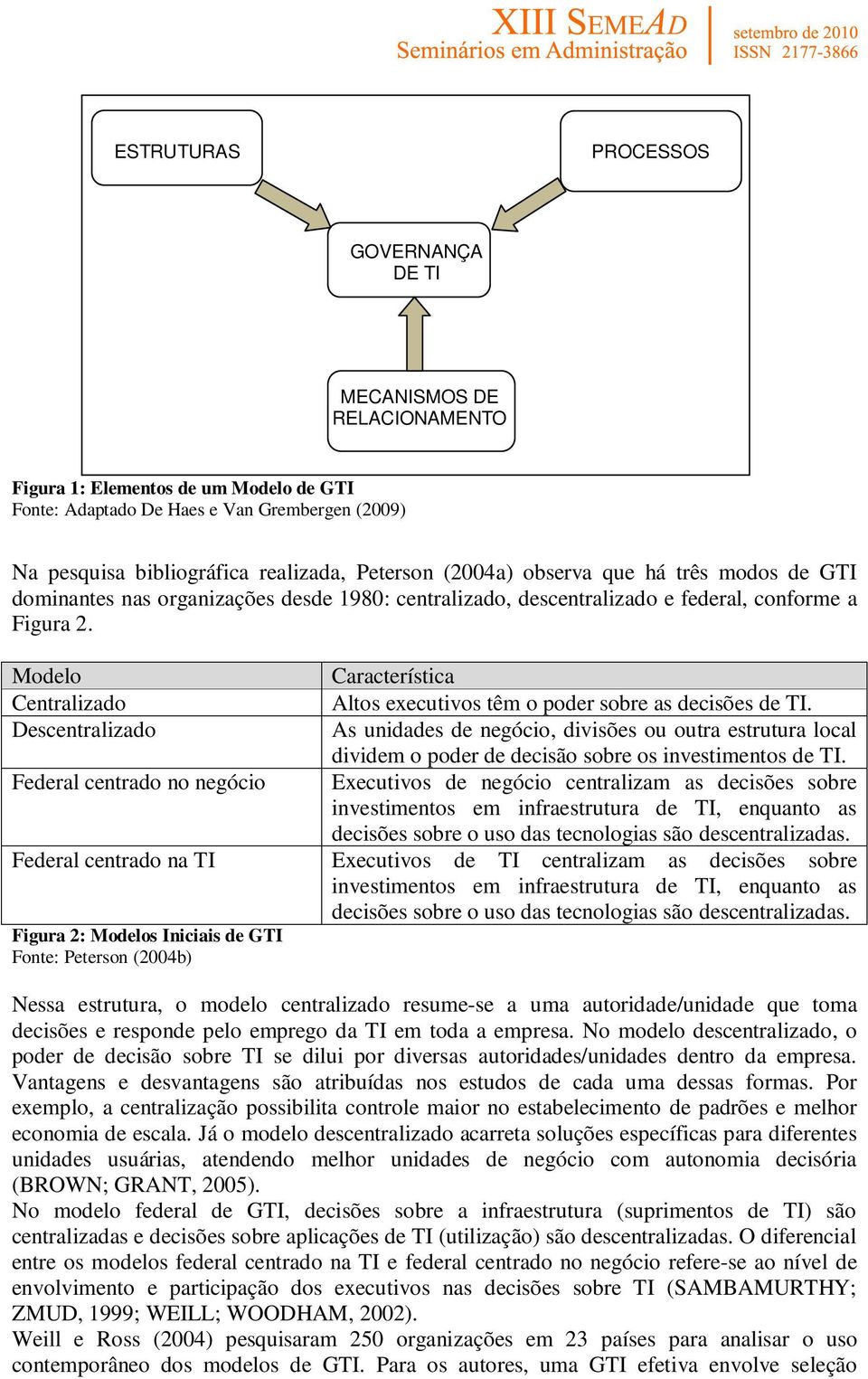 Modelo Centralizado Descentralizado Federal centrado no negócio Característica Altos executivos têm o poder sobre as decisões de TI.