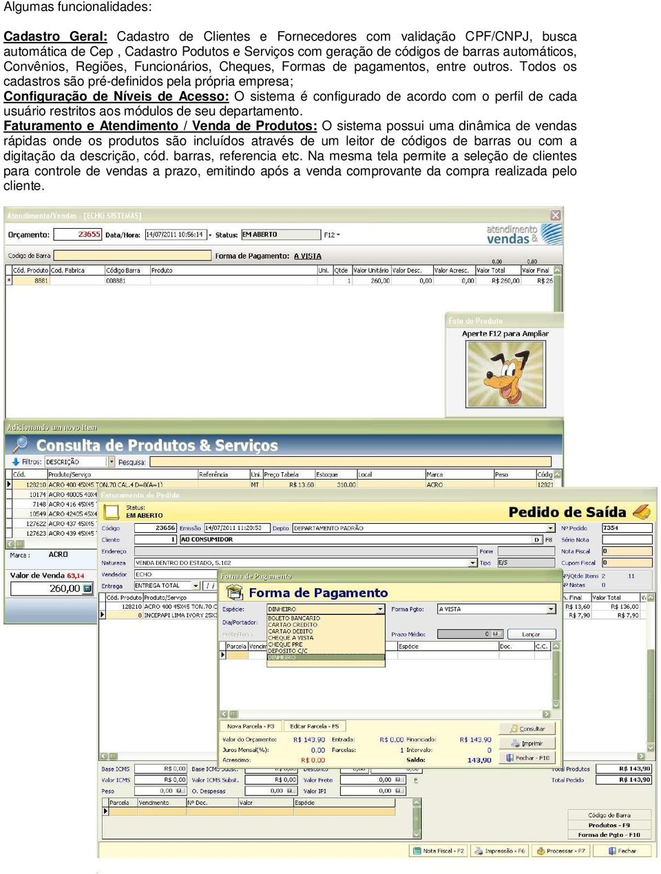 Todos os cadastros são pré-definidos pela própria empresa; Configuração de Níveis de Acesso: O sistema é configurado de acordo com o perfil de cada usuário restritos aos módulos de seu departamento.