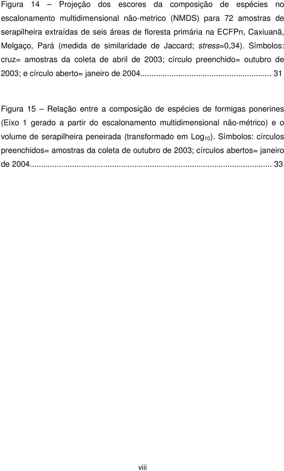 Símbolos: cruz= amostras da coleta de abril de 2003; círculo preenchido= outubro de 2003; e círculo aberto= janeiro de 2004.