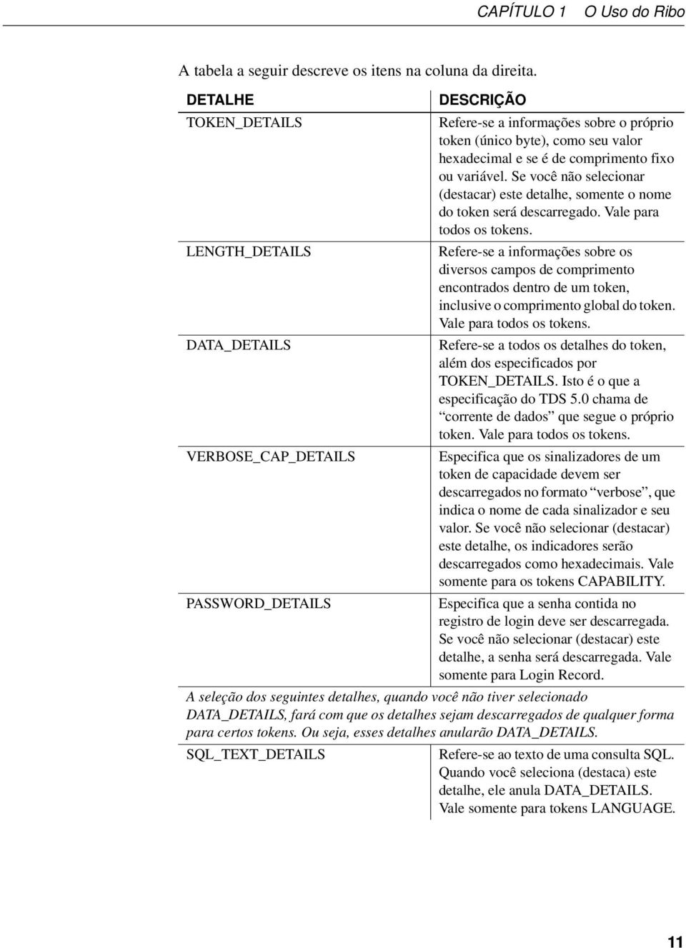 comprimento fixo ou variável. Se você não selecionar (destacar) este detalhe, somente o nome do token será descarregado. Vale para todos os tokens.