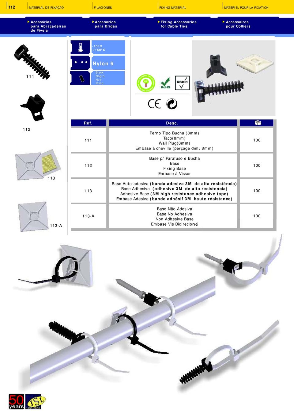 8mm) 3 2 3 Base p/ Parafuso e Bucha Base Fixing Base Embase à Visser Base Auto-adesiva (banda adesiva 3M de alta resistência) Base Adhesiva (adhesivo 3M de alta