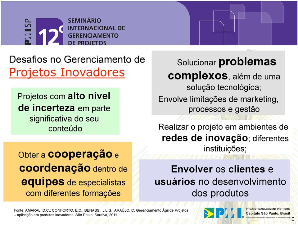 processos e gestão Realizar o projeto em ambientes de redes de inovação; diferentes instituições; Envolver os clientes e usuários no desenvolvimento dos