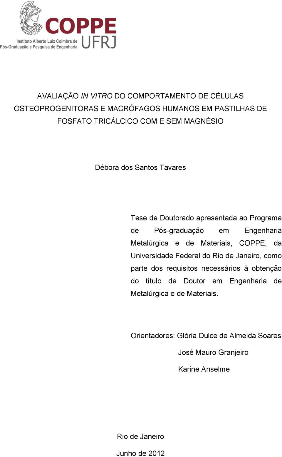 Materiais, COPPE, da Universidade Federal do Rio de Janeiro, como parte dos requisitos necessários à obtenção do título de Doutor em
