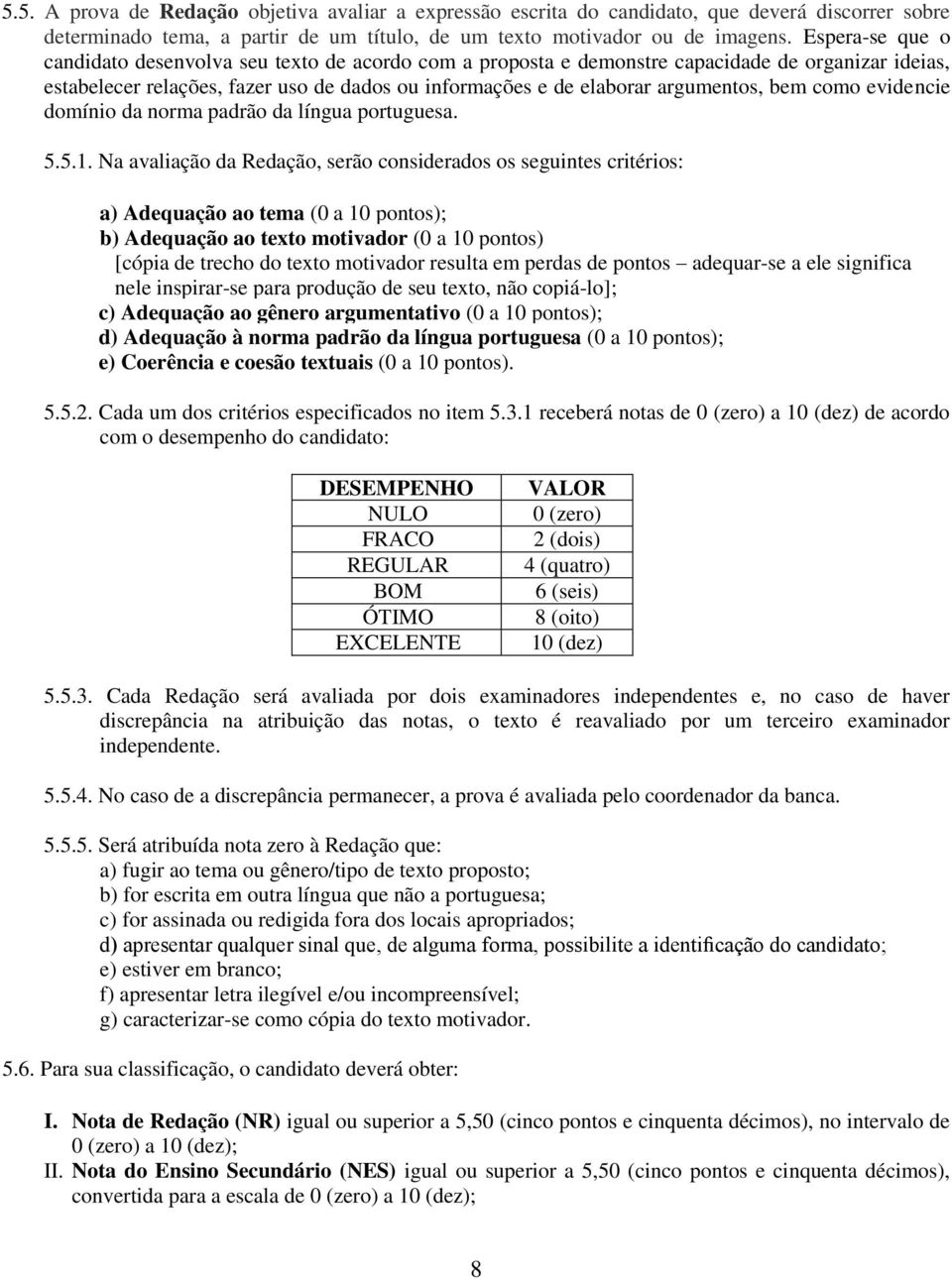 bem como evidencie domínio da norma padrão da língua portuguesa. 5.5.1.