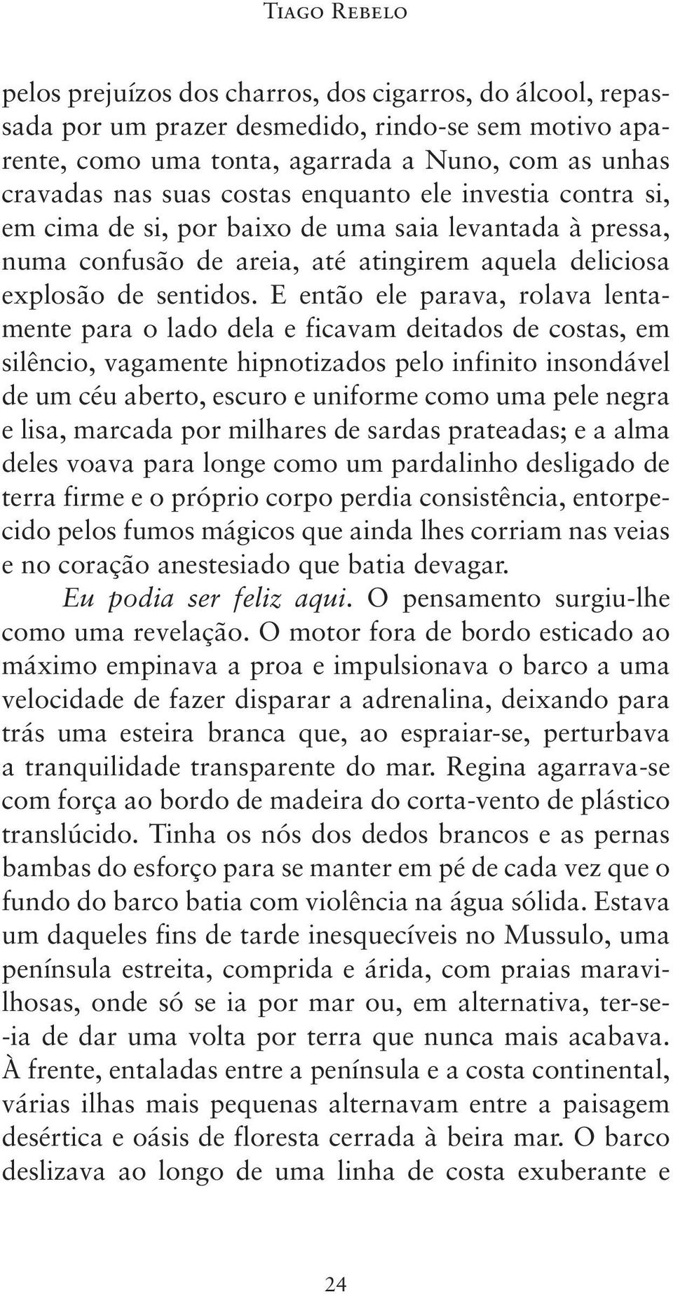 E então ele parava, rolava lentamente para o lado dela e ficavam deitados de costas, em silêncio, vagamente hipnotizados pelo infinito insondável de um céu aberto, escuro e uniforme como uma pele