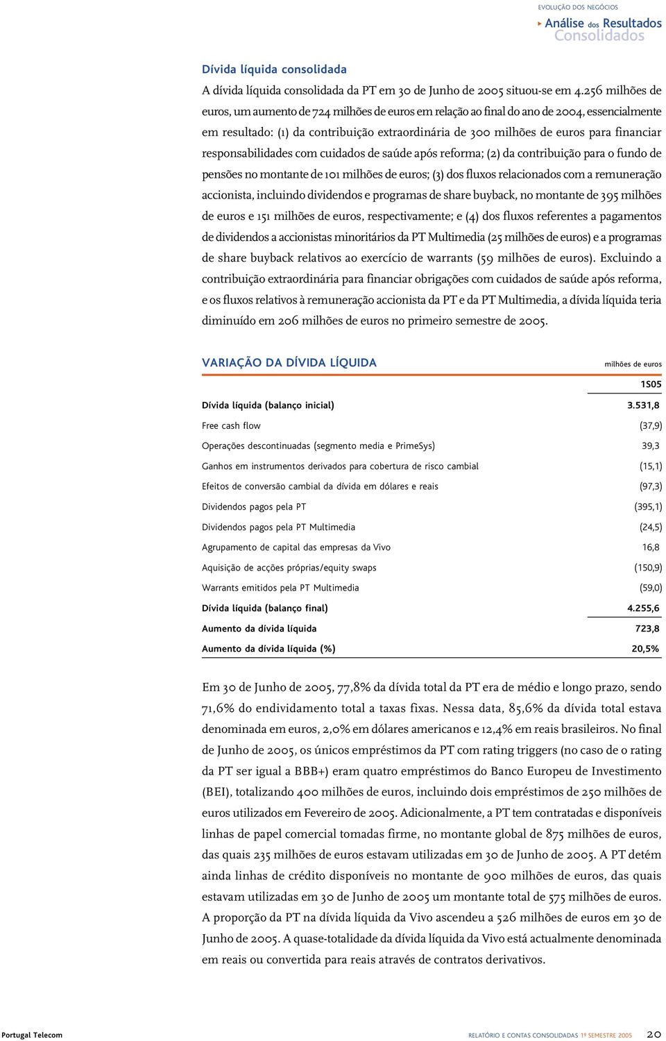 responsabilidades com cuidados de saúde após reforma; (2) da contribuição para o fundo de pensões no montante de 101 milhões de euros; (3) dos fluxos relacionados com a remuneração accionista,