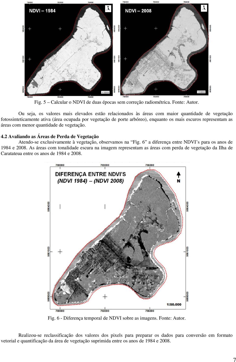 representam as áreas com menor quantidade de vegetação. 4.2 Avaliando as Áreas de Perda de Vegetação Atendo-se exclusivamente à vegetação, observamos na Fig.