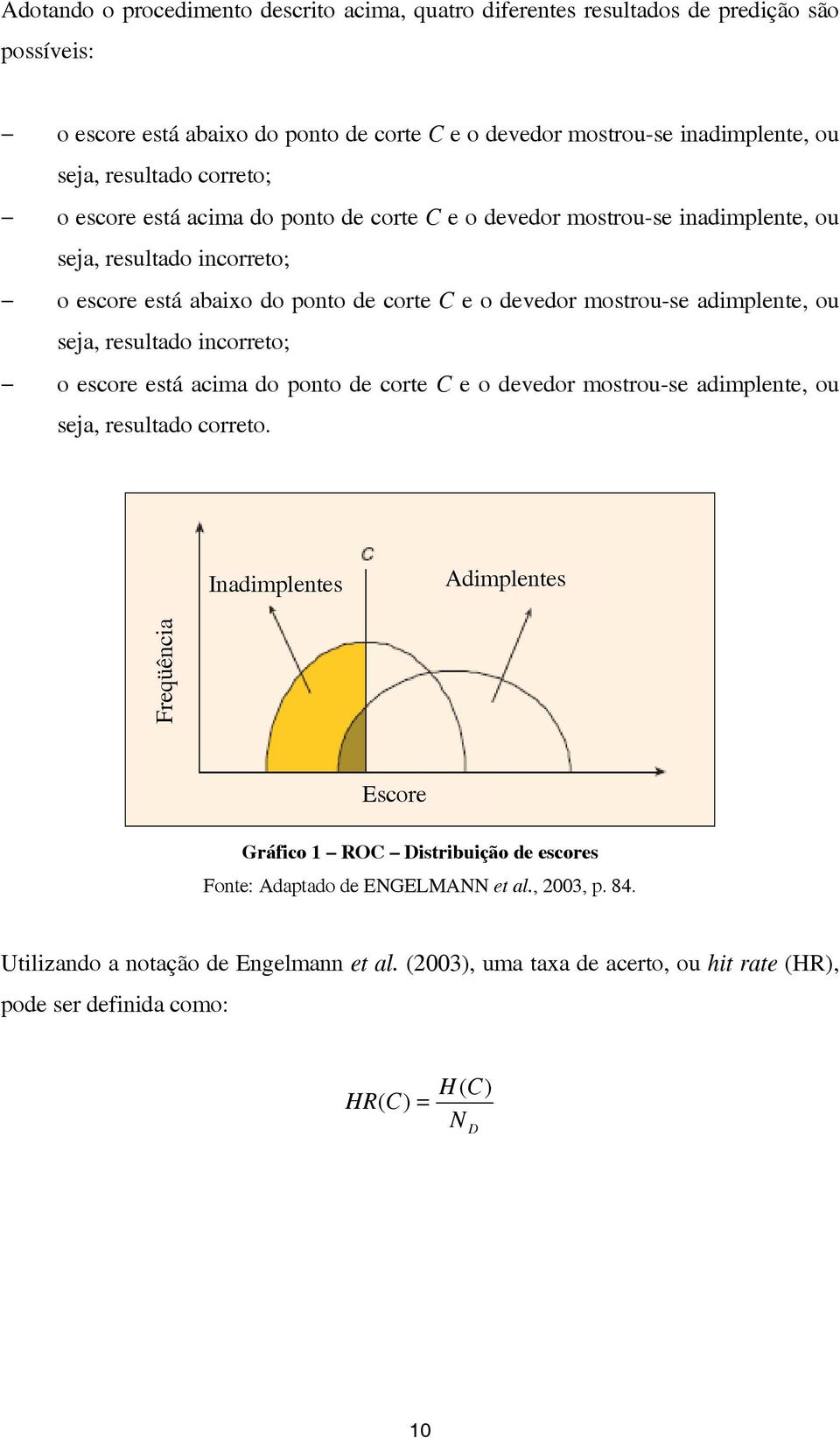 seja, resultado incorreto; o escore está acima do ponto de corte C e o devedor mostrou-se adimplente, ou seja, resultado correto.