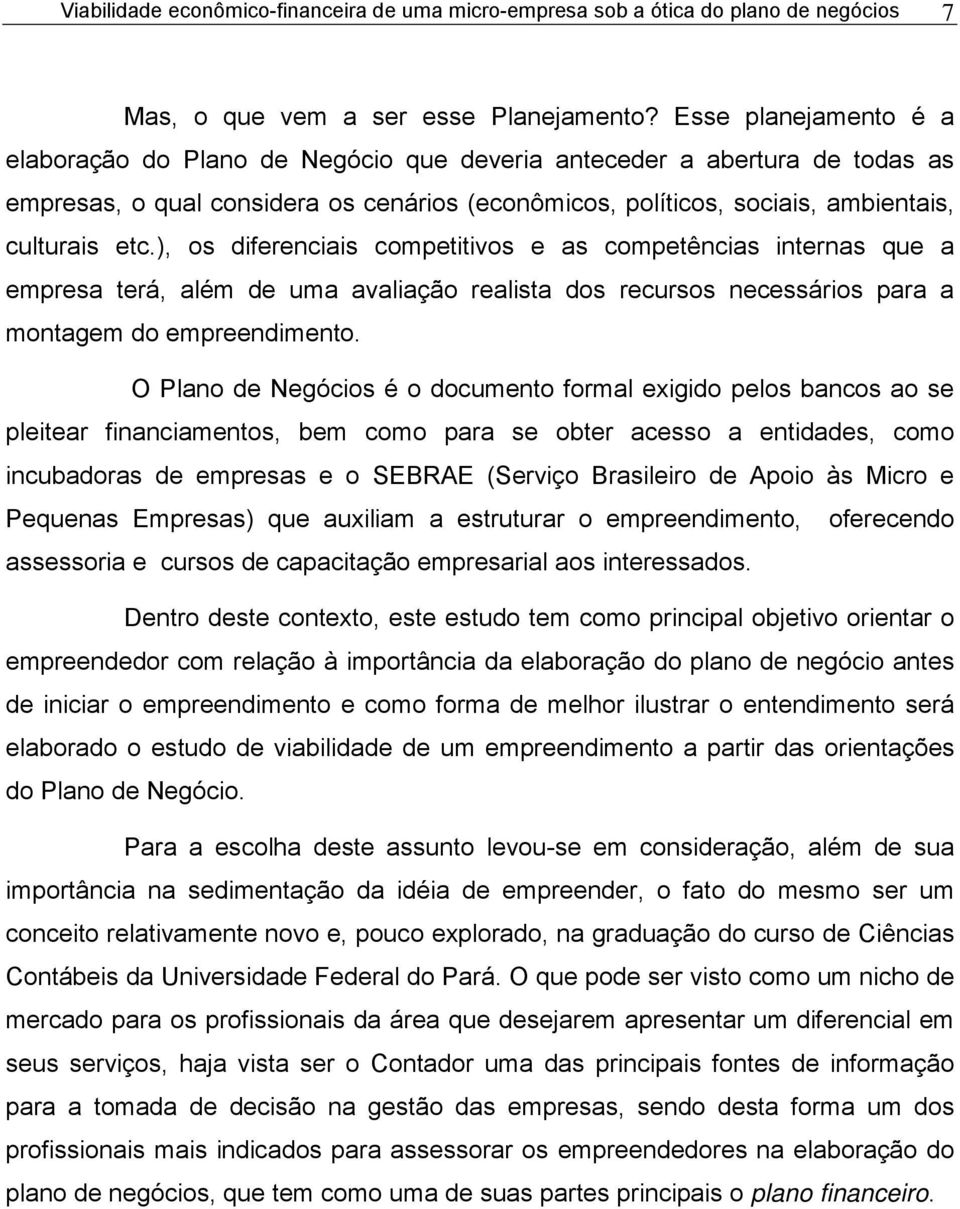 ), os diferenciais competitivos e as competências internas que a empresa terá, além de uma avaliação realista dos recursos necessários para a montagem do empreendimento.