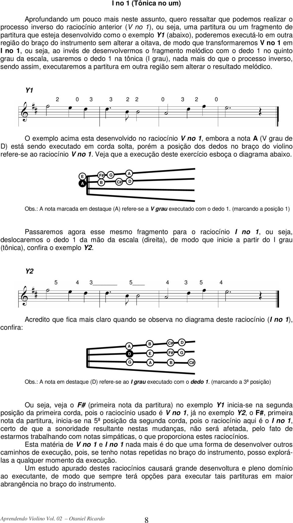 ao invés de desenvolvermos o fragmento melódico com o dedo 1 no quinto grau da escala, usaremos o dedo 1 na tônica (I grau), nada mais do que o processo inverso, sendo assim, executaremos a partitura