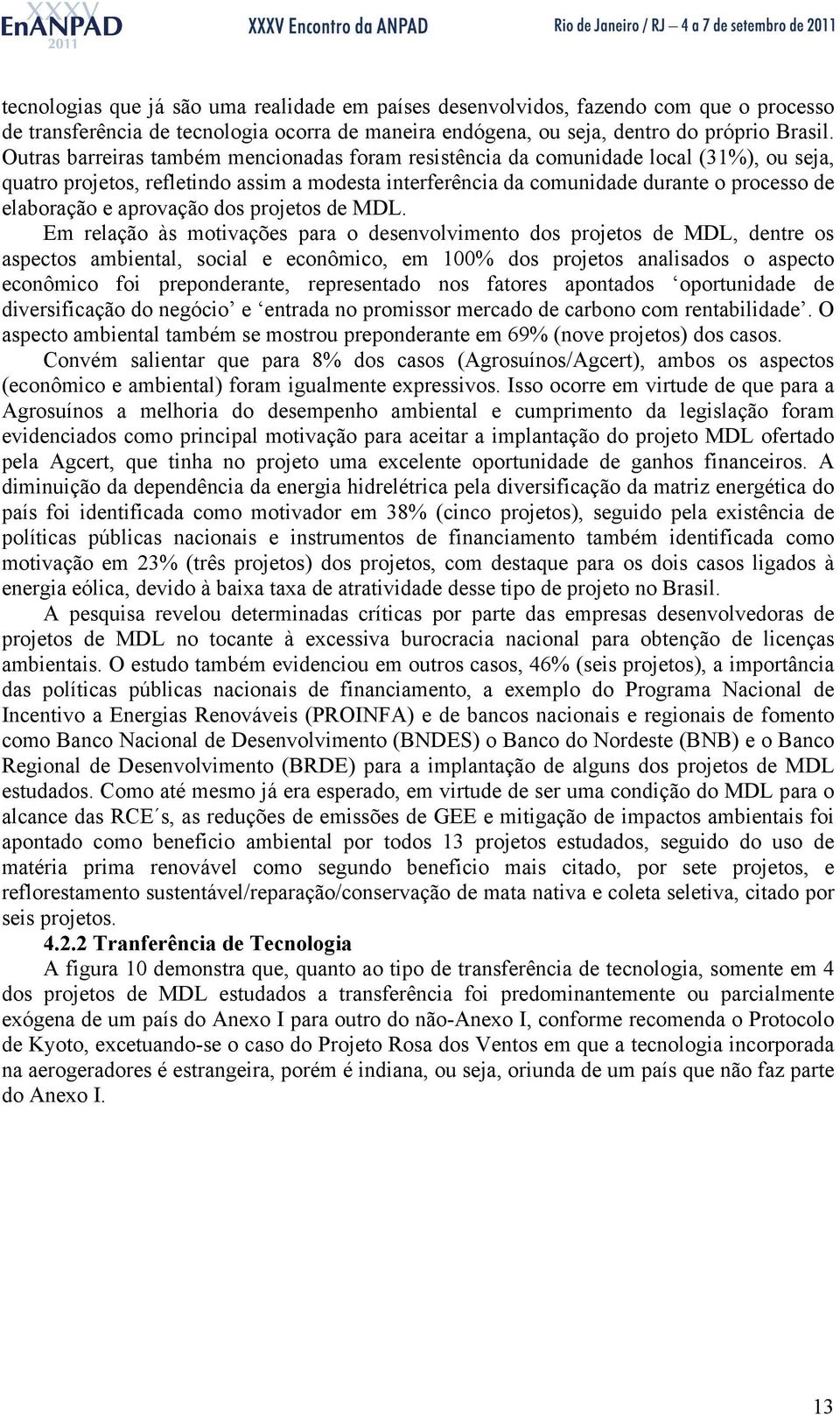 aprovação dos projetos de MDL.