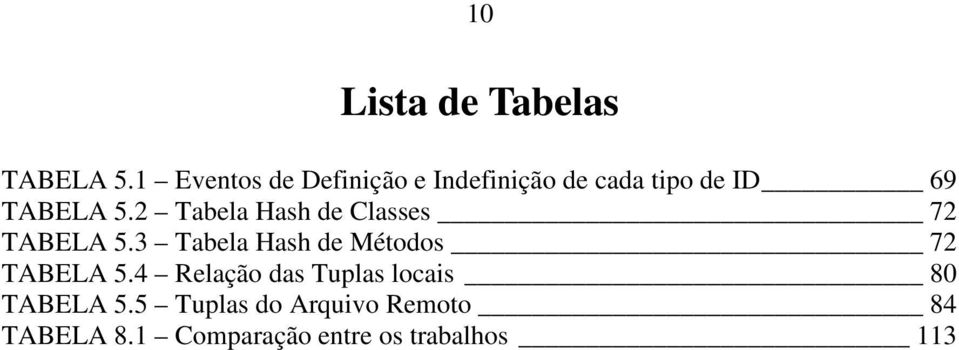 2 Tabela Hash de Classes 72 TABELA 5.