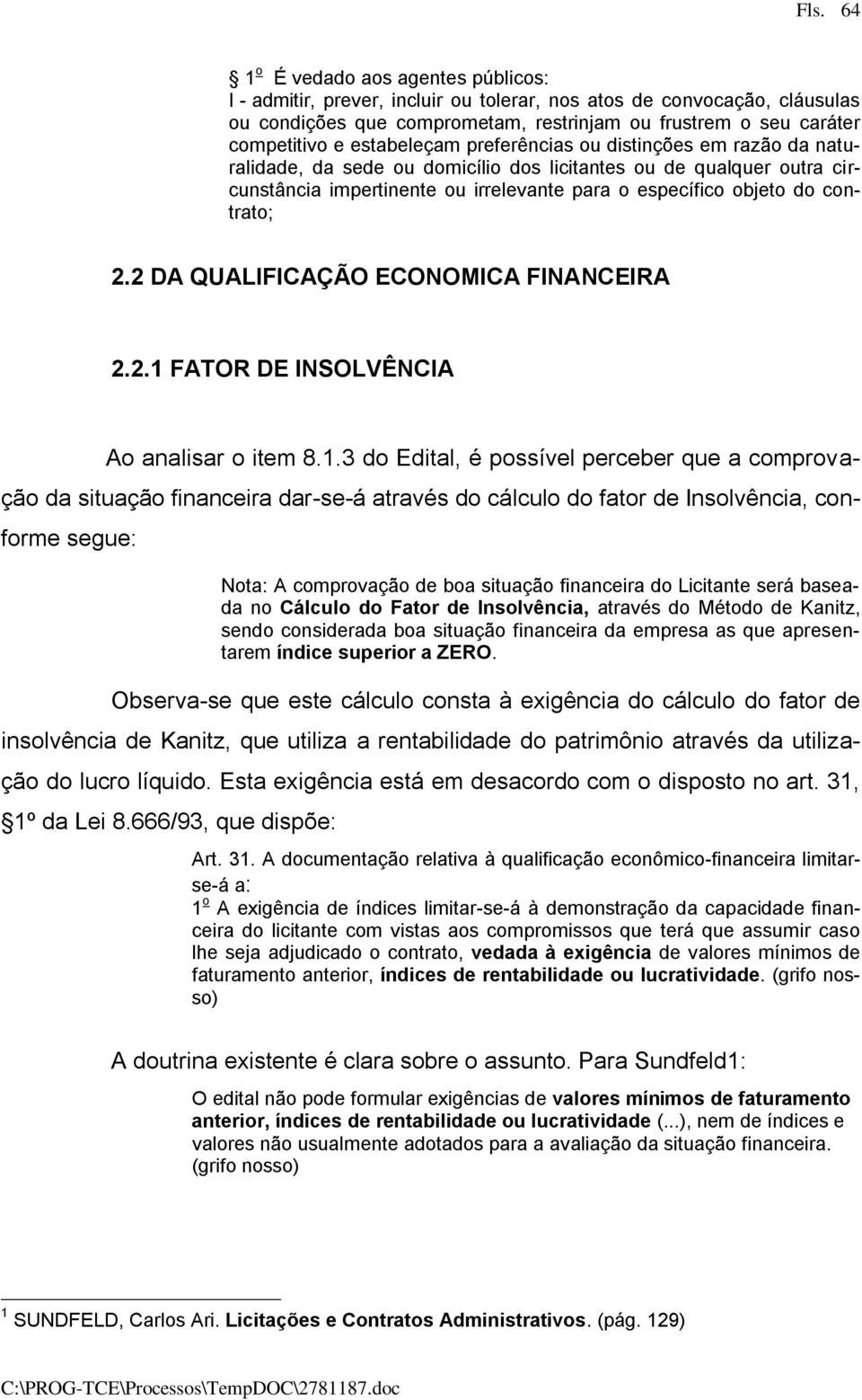 contrato; 2.2 DA QUALIFICAÇÃO ECONOMICA FINANCEIRA 2.2.1 