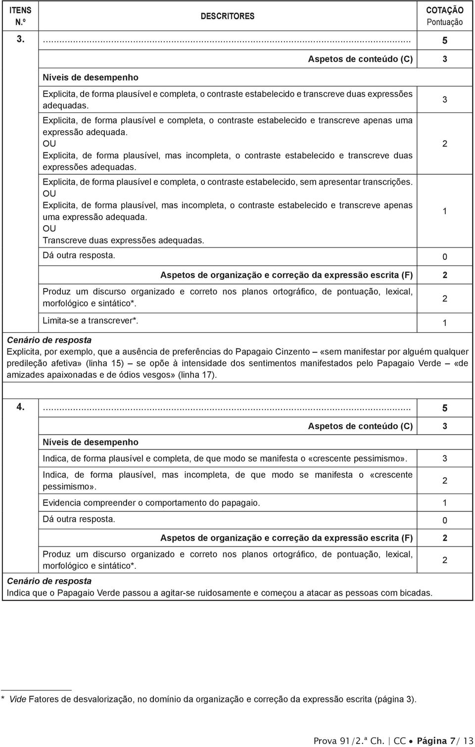 xplicita, de forma plausível, mas incompleta, o contraste estabelecido e transcreve duas expressões adequadas.