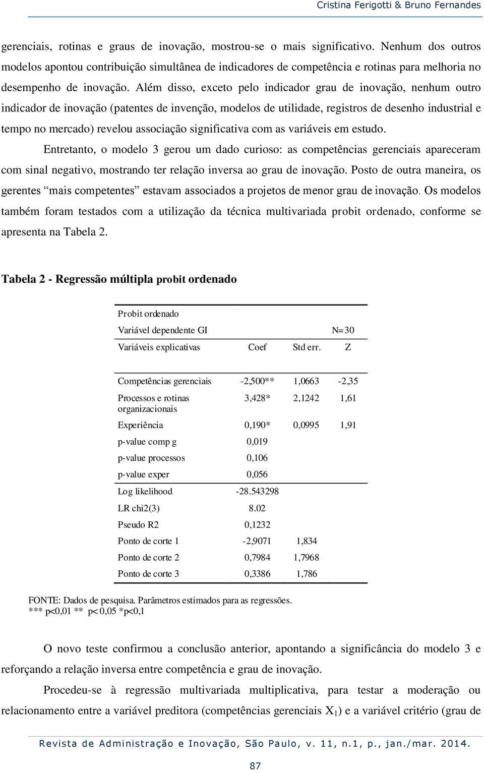 Além disso, exceto pelo indicador grau de inovação, nenhum outro indicador de inovação (patentes de invenção, modelos de utilidade, registros de desenho industrial e tempo no mercado) revelou