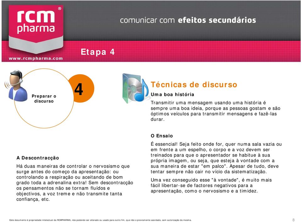 Sem descontracção os pensamentos não se tornam fluídos e objectivos, a voz treme e não transmite tanta confiança, etc. O Ensaio É essencial!